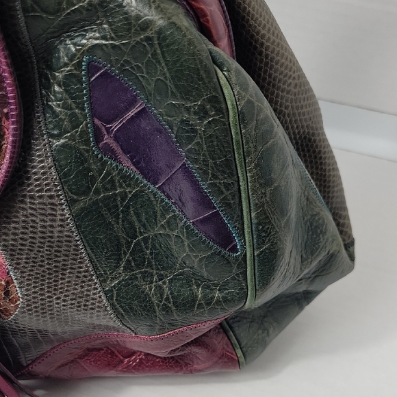 Vintage Sharif Multicolor Leather Satchel in Green, Purple and Burgundy - Picture 6 of 14
